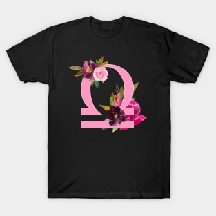 Libra Horoscope Zodiac Pink Flower Design T-Shirt